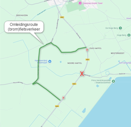 Omleidingsroute brom-fietsverkeer werkzaamheden Pontweg-Redoute